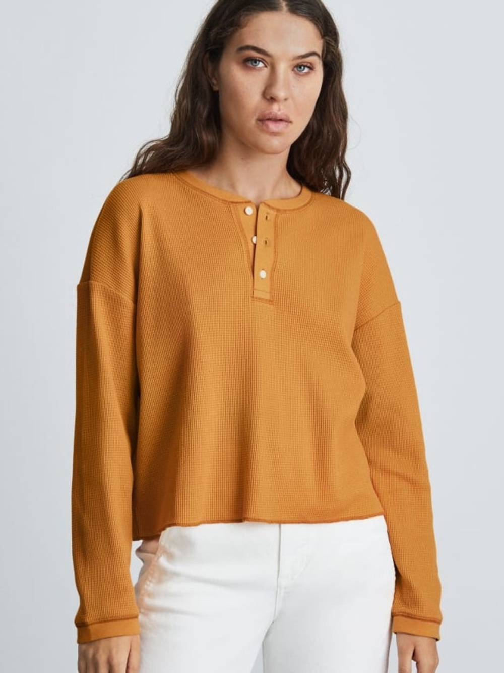 Everlane Organic Cotton Waffle Henley Burnt Orange Medium